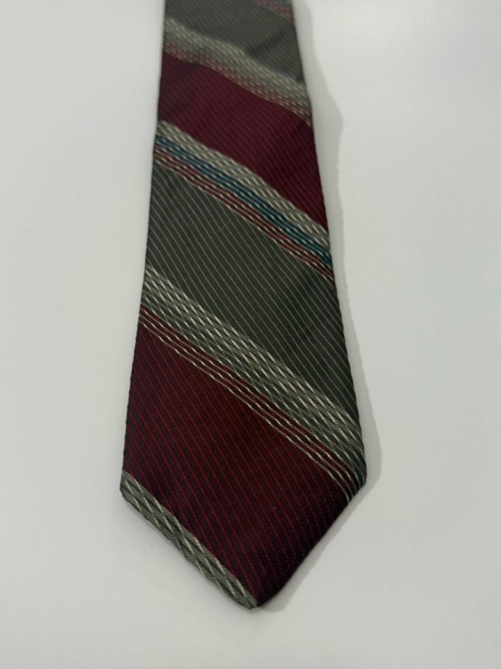Men's Burgundy and Olive Diagonal Stripe Tie - Contemporary Dress Accessory